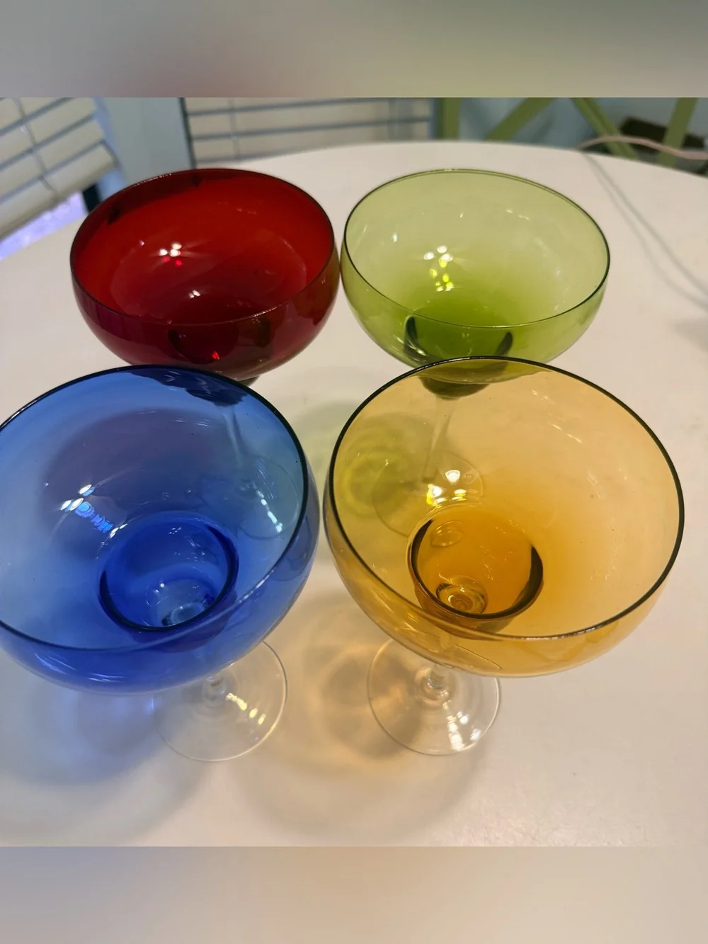 Multi Color Margarita/Martini Drink Glasses set of 4 long stem